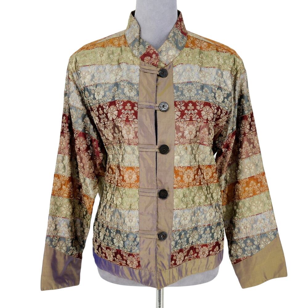 Coldwater Creek Jacket Petites PL LP Floral Patchwork Silk Asian Kimono Lined